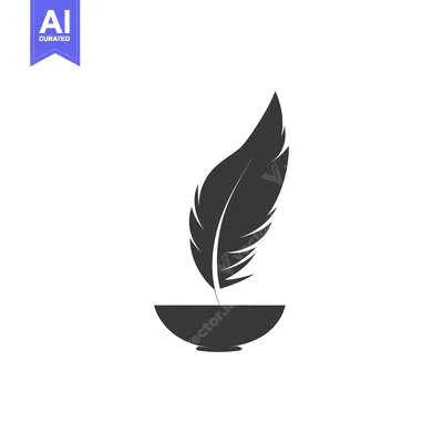 Aset desain premium: Black and White Quill Pen in an Inkwell Icon