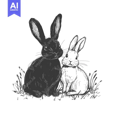Aset premium populer: Black and White Rabbits Sitting in Grass