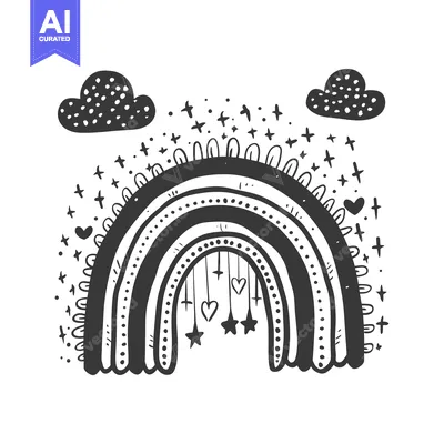 Black and White Rainbow with Hanging Hearts and Stars