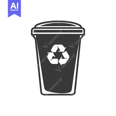 Aset desain premium: Black and White Recycling Bin with Recycle Symbol