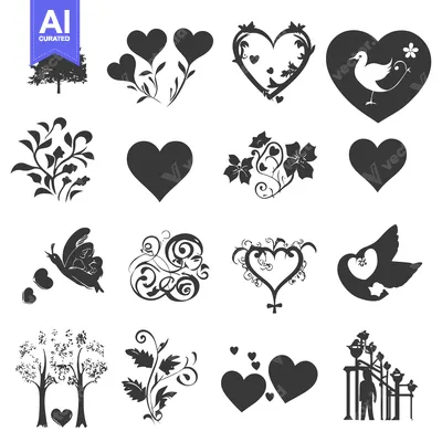 Popular premium asset: Black and White Romantic and Nature Silhouettes with Hearts