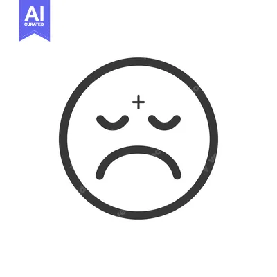 Premium design asset: Black and White Sad Emoji with Closed Eyes and Plus Sign