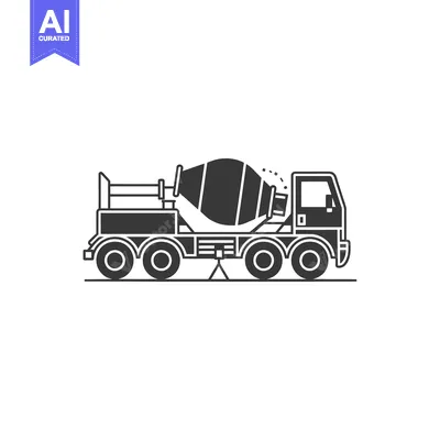 Aset desain premium: Black and White Side View Illustration of a Concrete Mixer Truck