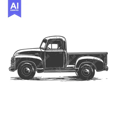 Aset premium populer: Black and White Side View Illustration of a Vintage Pickup Truck