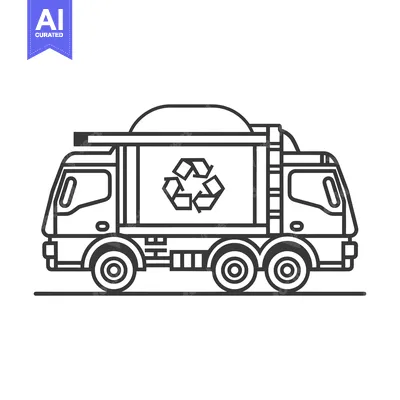 Premium design asset: Black and White Side View of a Recycling Truck