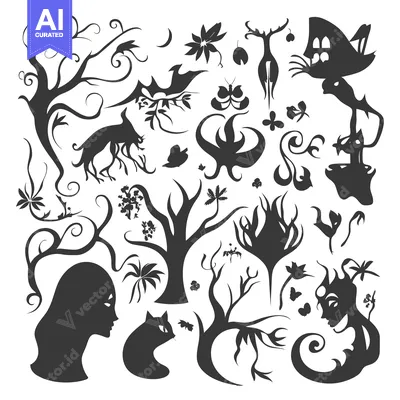 Popular premium asset: Black and White Silhouette Collection of Nature and Fantasy Elements