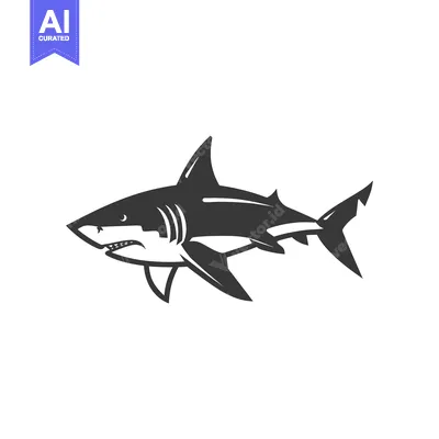 Aset desain premium: Black and White Silhouetted Shark Illustration