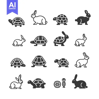 Popular premium asset: Black and White Silhouette Icons of Rabbits and Turtles