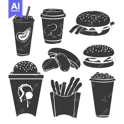 Popular premium asset: Black and White Silhouette Illustration of Various Fast Food Items