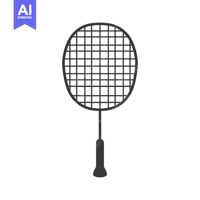 Aset desain premium: Black and white silhouette of a badminton racket
