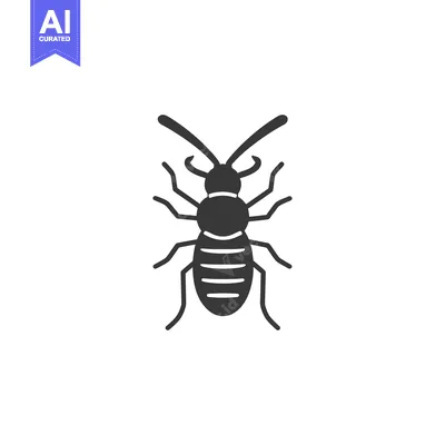 Black and white silhouette of a beetle with six legs and antennae