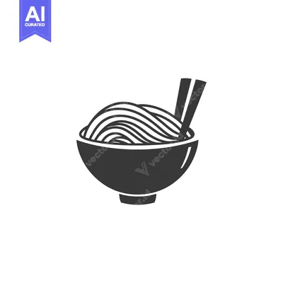 Aset premium populer: Black and white silhouette of a bowl of noodles with chopsticks