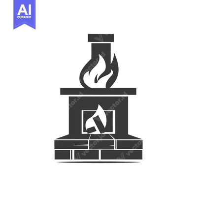 Aset desain premium: Black and White Silhouette of a Brick Fireplace with Flames