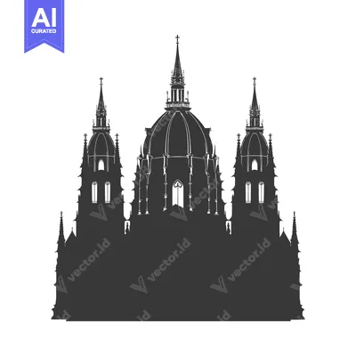 Aset premium populer: Black and White Silhouette of a Cathedral with Three Towers
