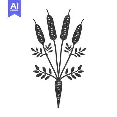 Aset premium populer: Black and White Silhouette of a Cattail Plant with Four Spikes