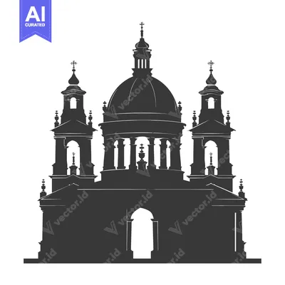 Premium design asset: Black and White Silhouette of a Church with Three Domes