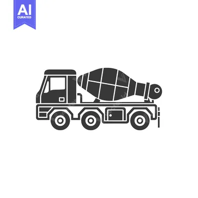 Black and white silhouette of a concrete mixer truck