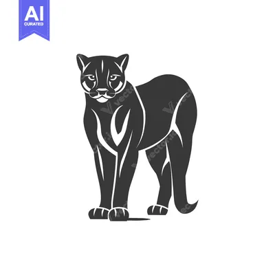 Aset premium populer: Black and White Silhouette of a Cougar Standing