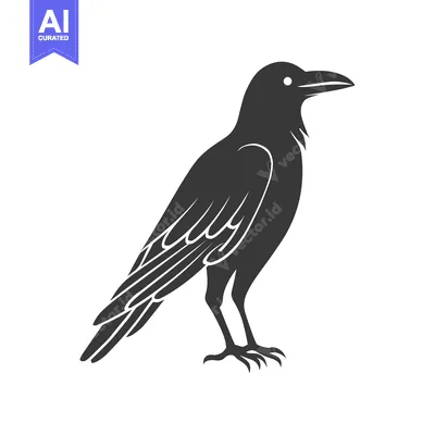 Aset premium populer: Black and white silhouette of a crow standing on a white background