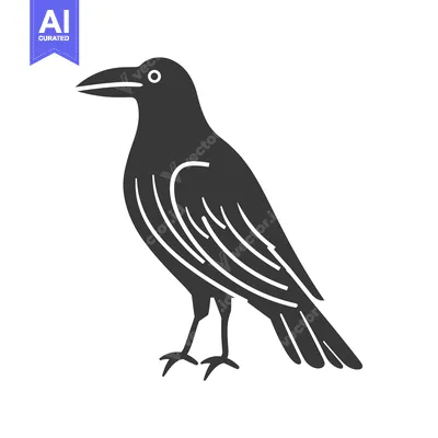 Aset premium populer: Black and white silhouette of a crow standing on white background