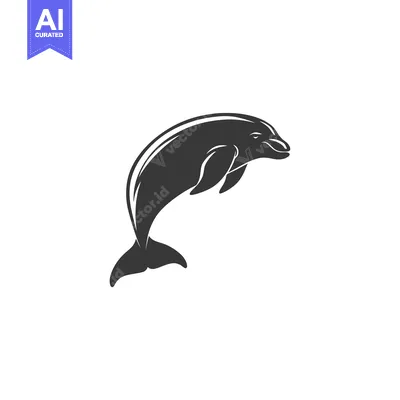 Aset desain premium: Black and White Silhouette of a Dolphin Jumping