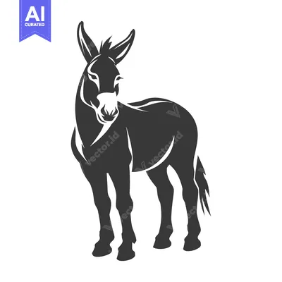Aset desain premium: Black and White Silhouette of a Donkey Standing