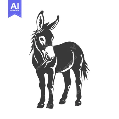 Aset desain premium: Black and White Silhouette of a Donkey Standing