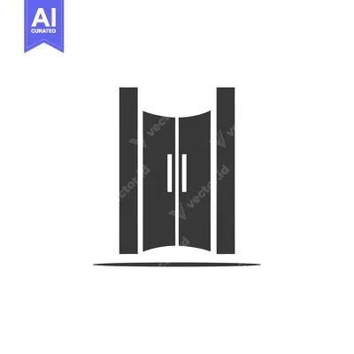 Premium design asset: Black and White Silhouette of a Double Door with Handles