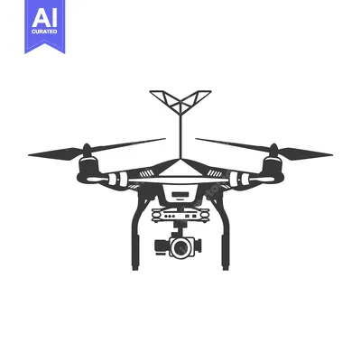 Black and White Silhouette of a Drone with a Camera