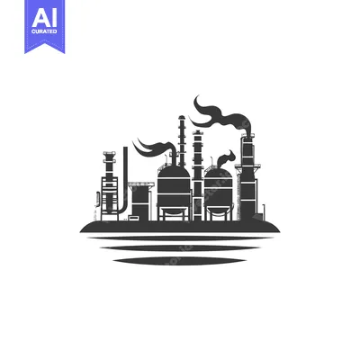 Premium design asset: Black and White Silhouette of a Factory on an Island