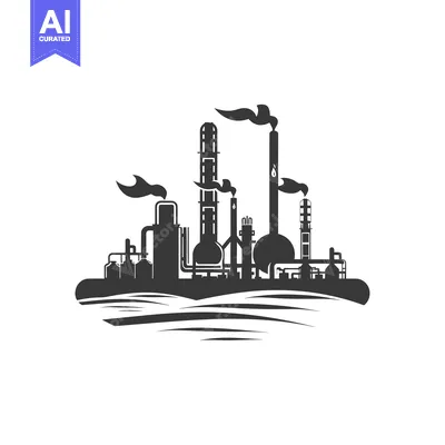 Aset premium populer: Black and White Silhouette of a Factory with Smoke Stacks