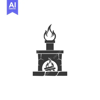 Premium design asset: Black and White Silhouette of a Fireplace with Flames