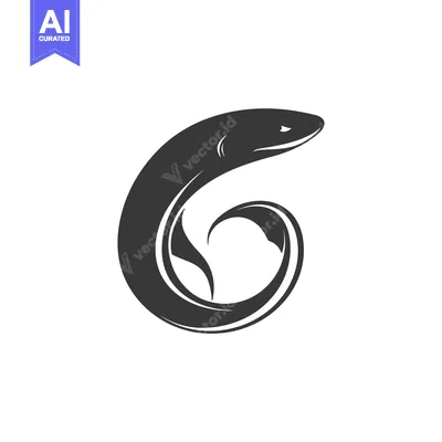 Aset desain premium: Black and White Silhouette of a Fish Curled in a Circle