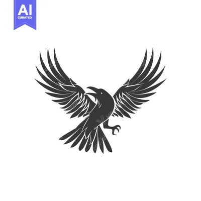 Aset premium populer: Black and White Silhouette of a Flying Raven with Spread Wings