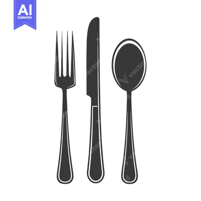 Black and White Silhouette of a Fork, Knife, and Spoon