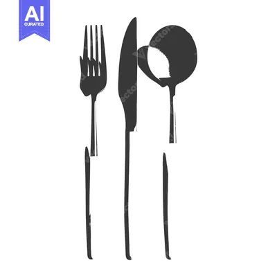 Premium design asset: Black and White Silhouette of a Fork, Knife, and Spoon