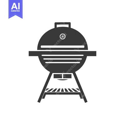 Aset desain premium: Black and white silhouette of a grill with a lid
