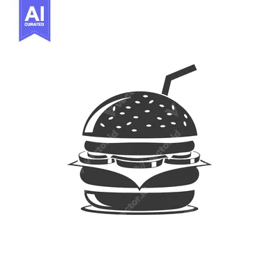 Aset desain premium: Black and White Silhouette of a Hamburger with a Straw