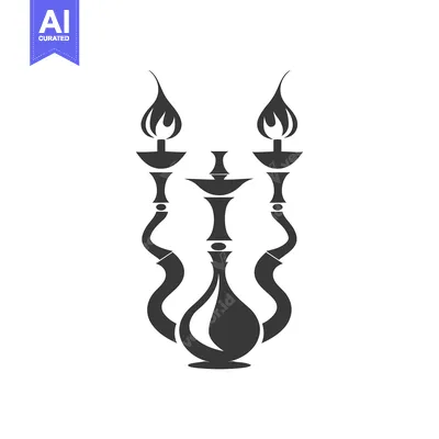 Aset desain premium: Black and White Silhouette of a Hookah with Flames