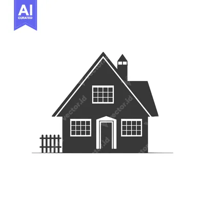 Premium design asset: Black and White Silhouette of a House with a Fence