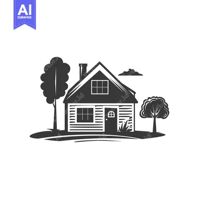 Aset premium populer: Black and White Silhouette of a House with Trees