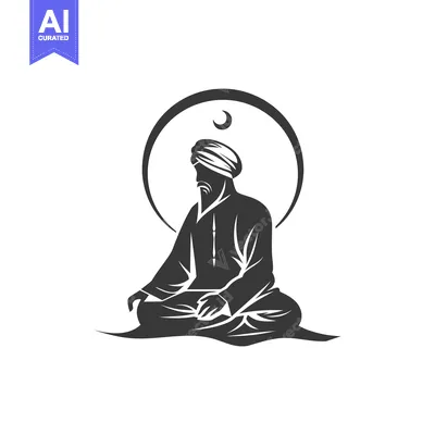 Aset premium populer: Black and White Silhouette of a Man in a Turban Sitting in Meditation