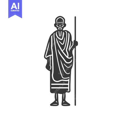 Aset desain premium: Black and White Silhouette of a Man in Traditional African Clothing Ho