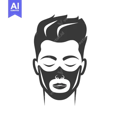 Aset desain premium: Black and White Silhouette of a Man's Face with Eyes Closed and a Face