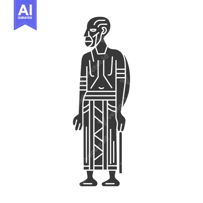 Aset desain premium: Black and white silhouette of a man wearing traditional clothing with