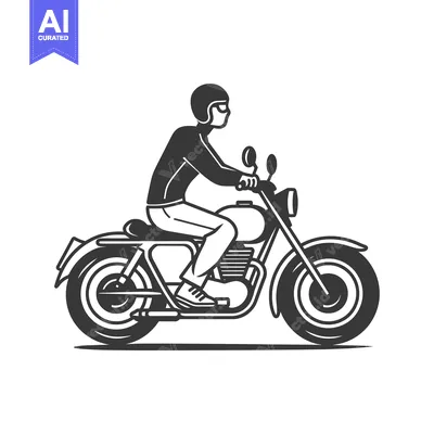 Aset desain premium: Black and White Silhouette of a Motorcyclist Riding a Motorcycle
