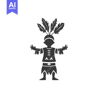 Aset desain premium: Black and White Silhouette of a Native American Man in Traditional Clo