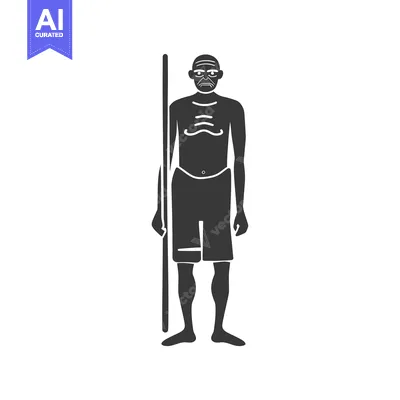 Aset desain premium: Black and White Silhouette of an Elderly Man Holding a Staff