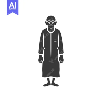Aset desain premium: Black and White Silhouette of an Elderly Man Wearing Glasses and a Lon