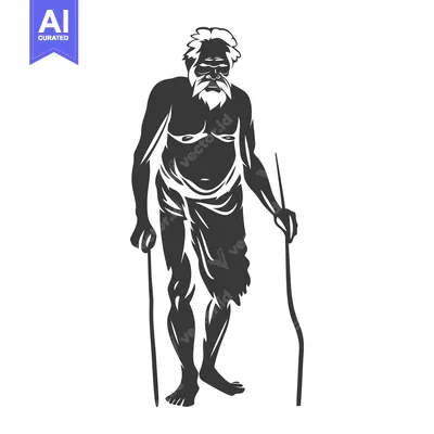 Aset premium populer: Black and White Silhouette of an Elderly Man with a Beard Holding Two